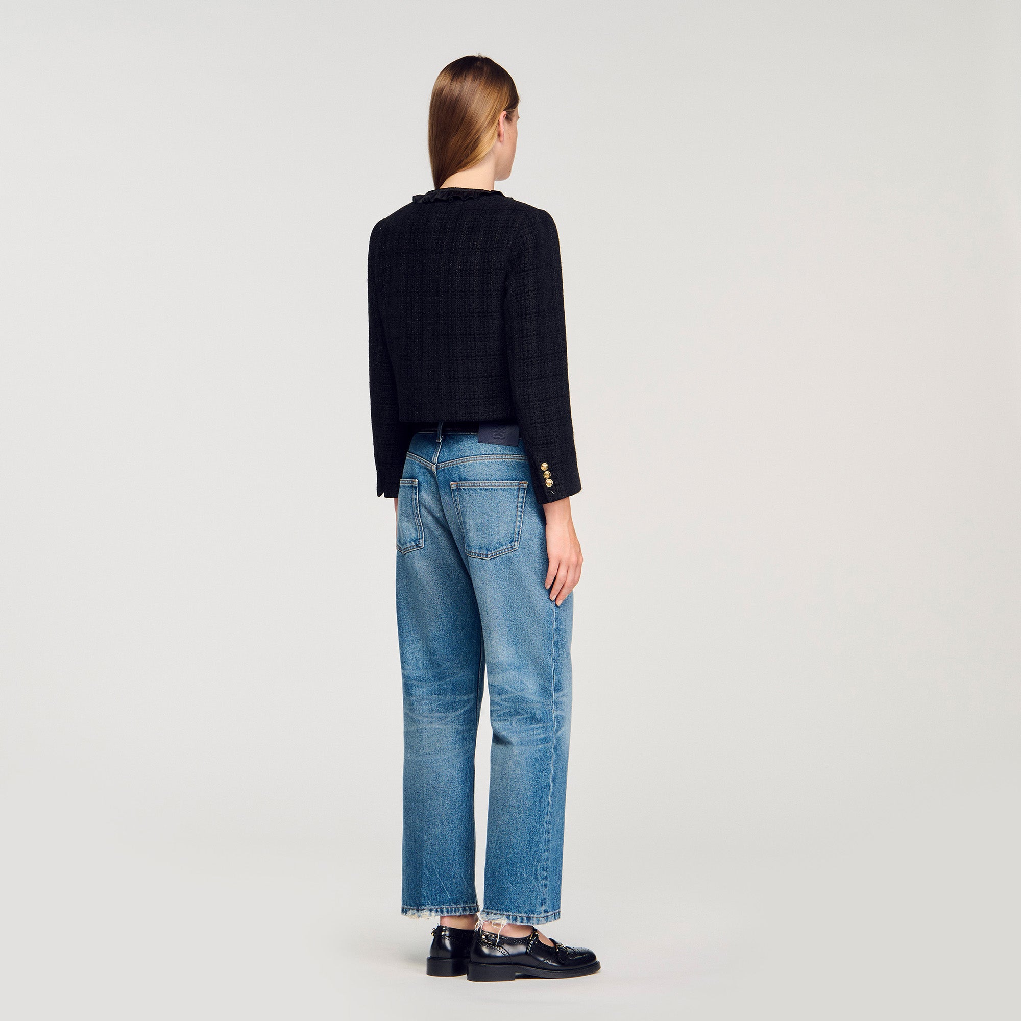 Jillora Ruffled Tweed Jacket Black