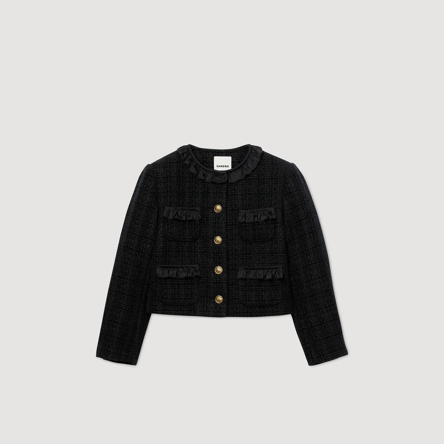 Jillora Ruffled Tweed Jacket Black