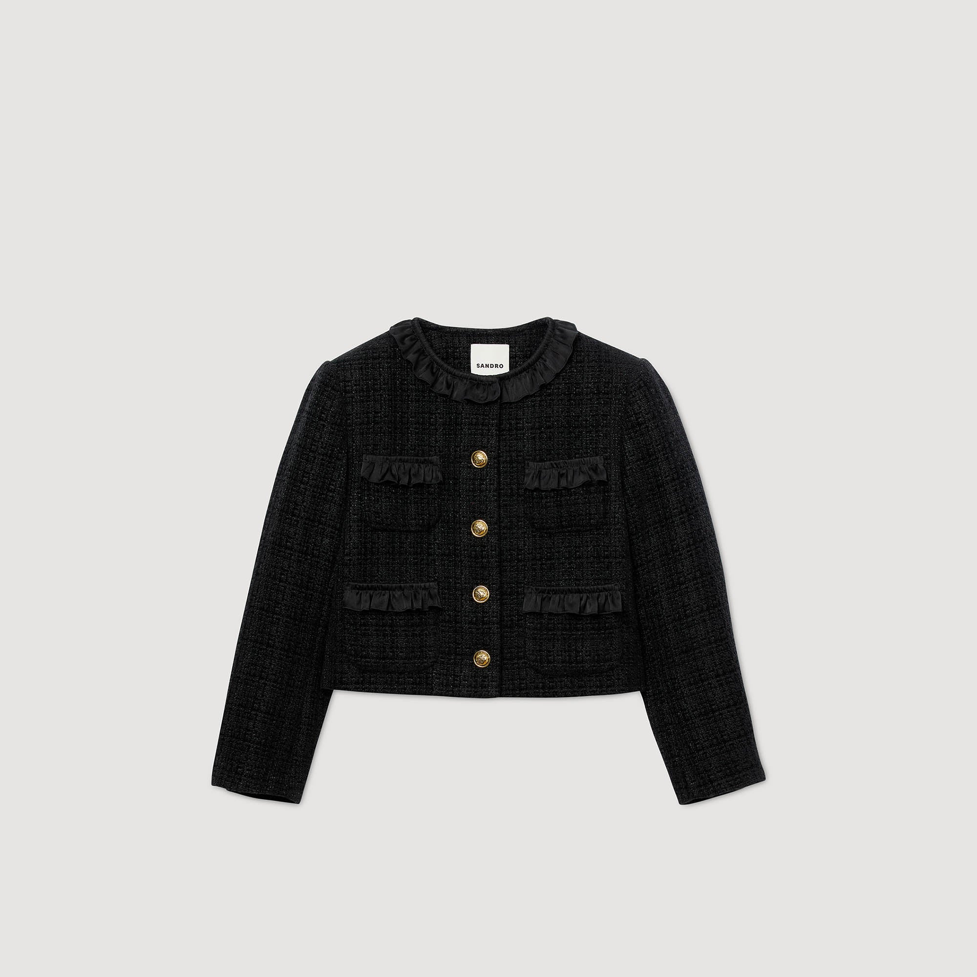 Jillora Ruffled Tweed Jacket Black