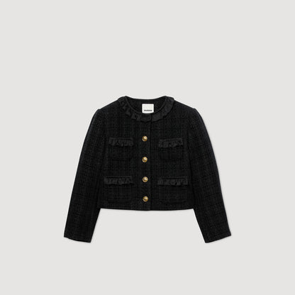 Jillora Ruffled Tweed Jacket Black