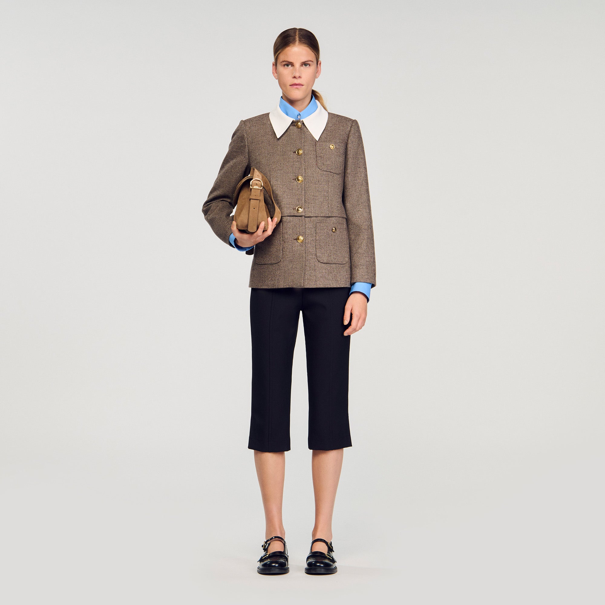 Leia Houndstooth Suit Jacket Brown