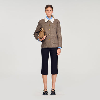 Leia Houndstooth Suit Jacket Brown