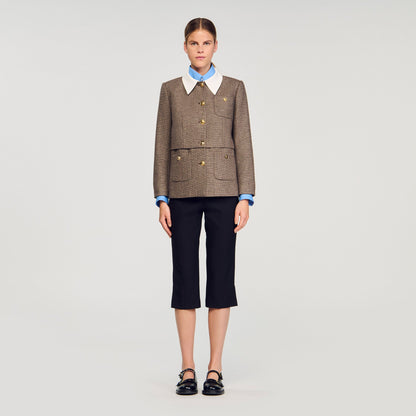 Leia Houndstooth Suit Jacket Brown