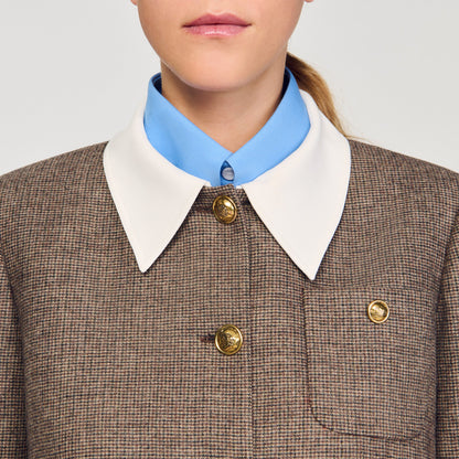 Leia Houndstooth Suit Jacket Brown