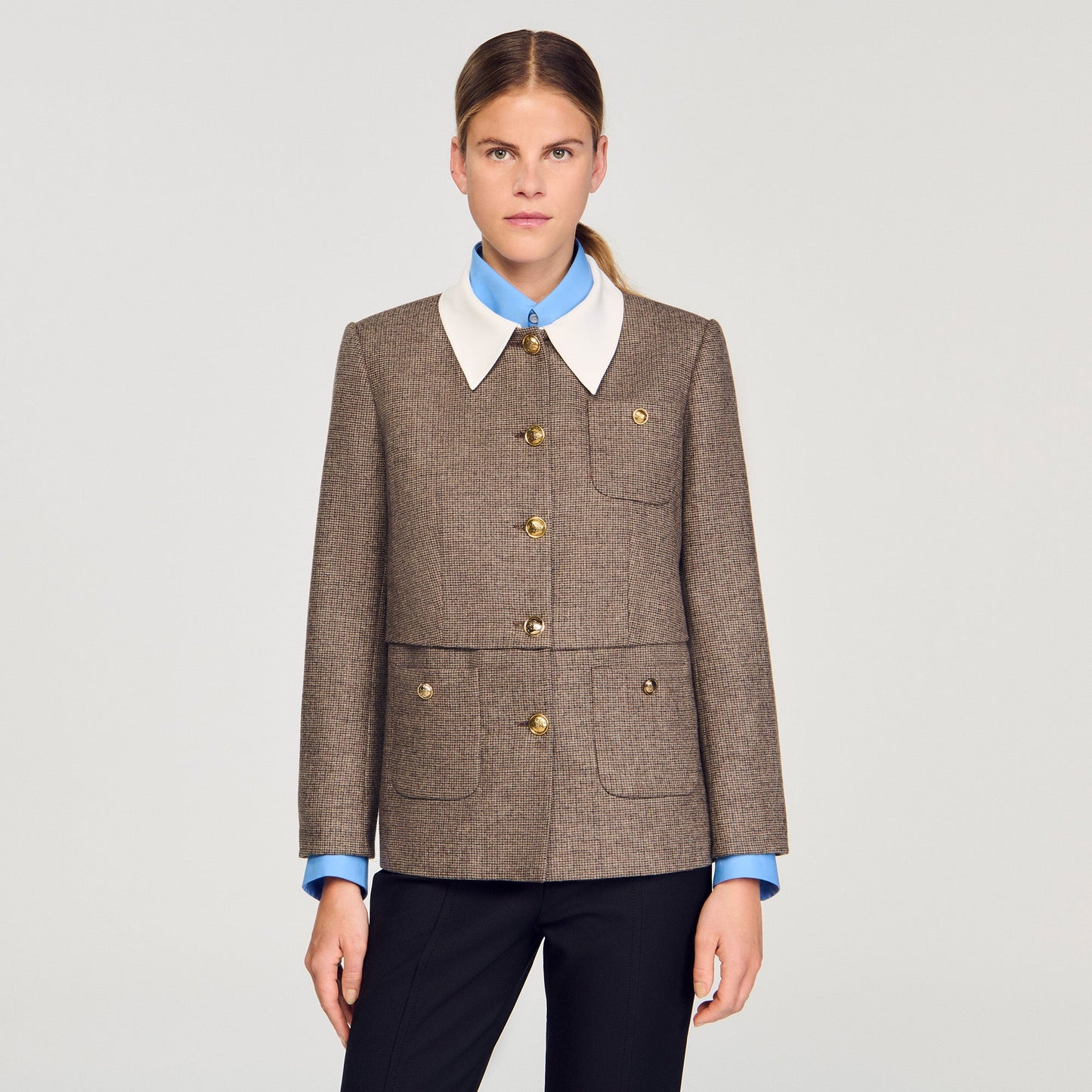 Leia Houndstooth Suit Jacket Brown