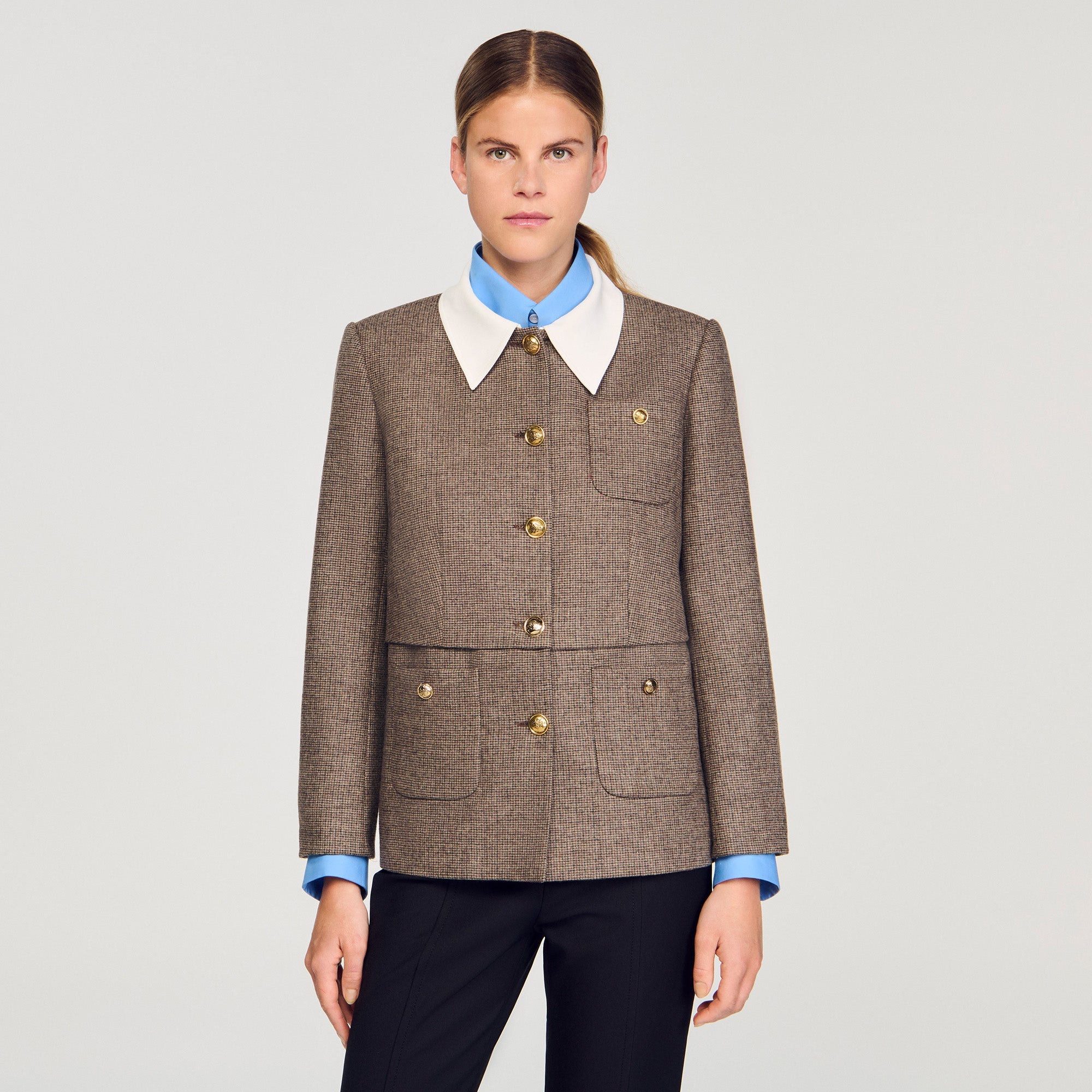 Leia Houndstooth Suit Jacket Brown