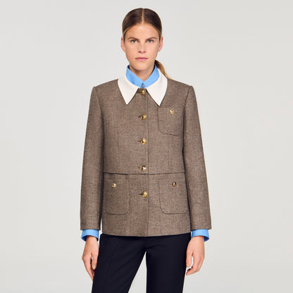 Leia Houndstooth Suit Jacket Brown