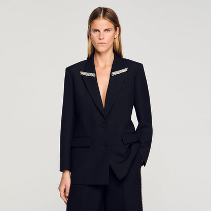 Cosmica Jacket With Rhinestone Collar Black