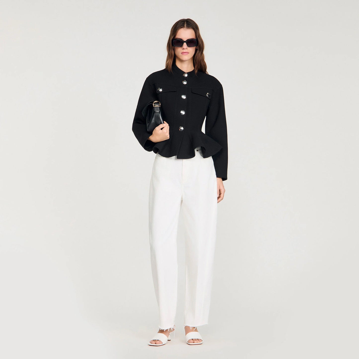 Julie Cropped Ruffled Peplum Jacket Black