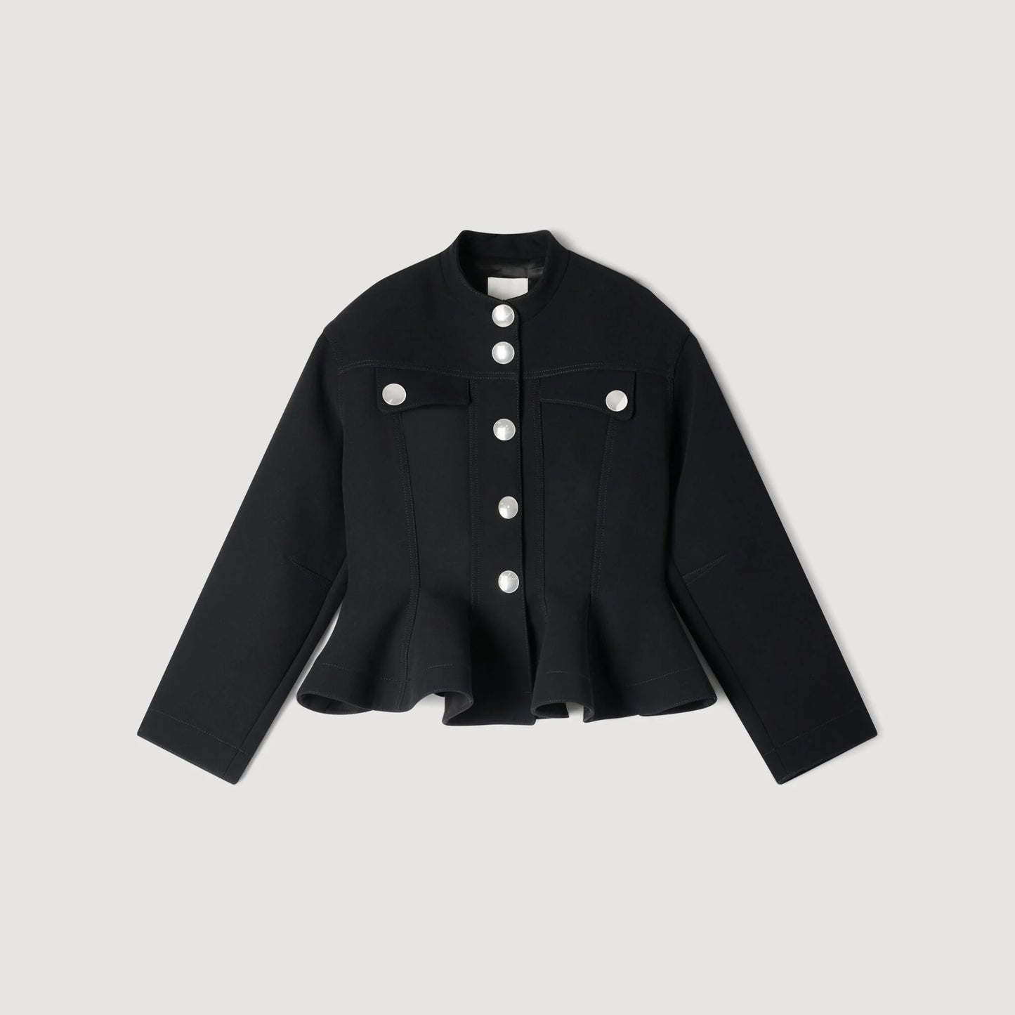 Julie Cropped Ruffled Peplum Jacket Black