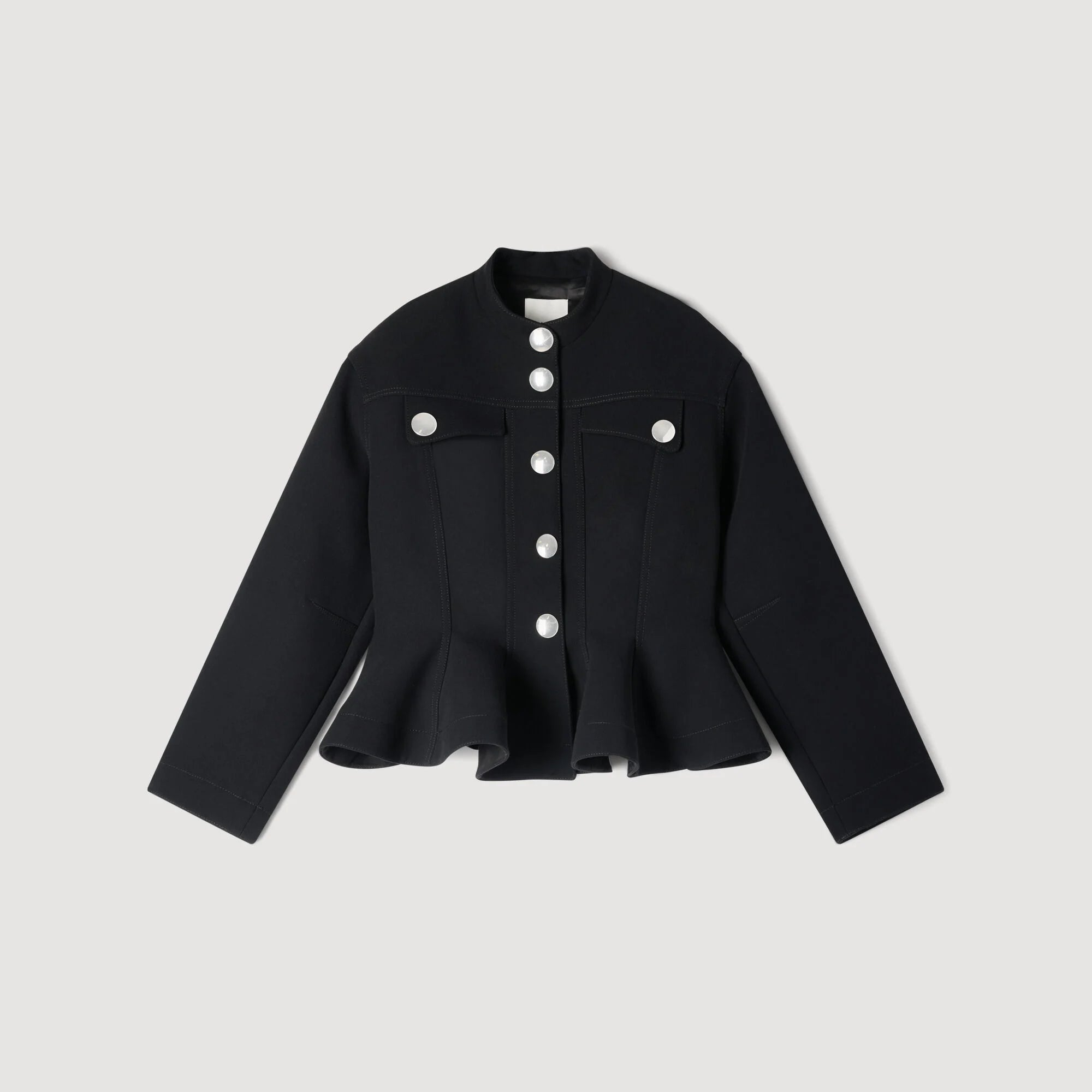 Julie Cropped Ruffled Peplum Jacket Black