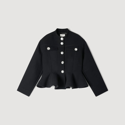 Julie Cropped Ruffled Peplum Jacket Black