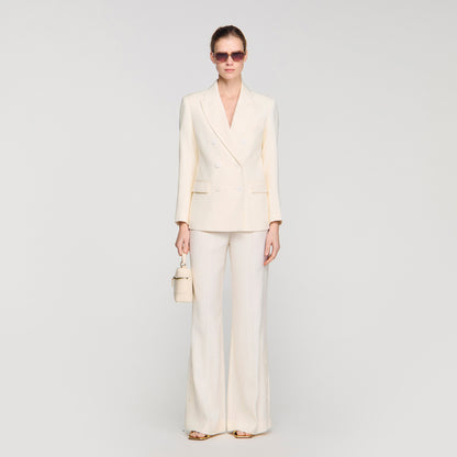 Tony Double-Breasted Suit Jacket Ecru