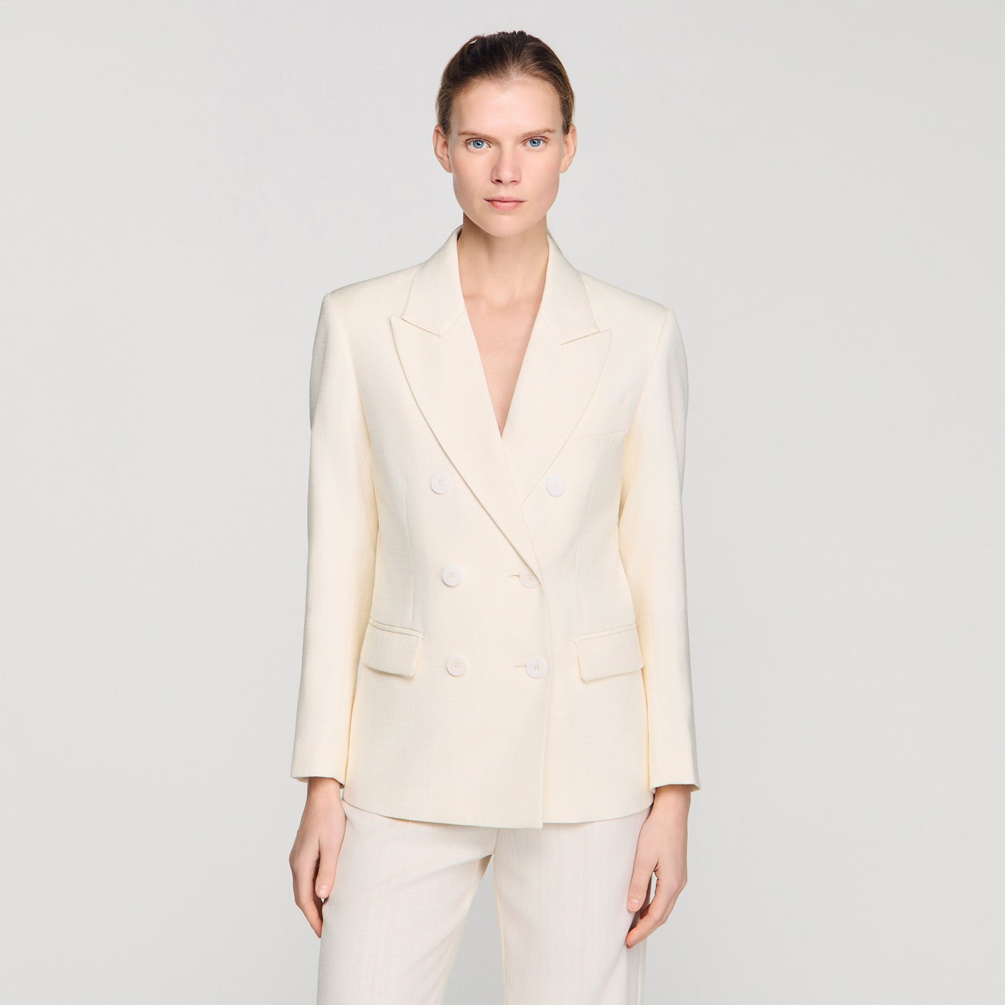 Tony Double-Breasted Suit Jacket Ecru