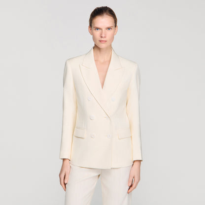 Tony Double-Breasted Suit Jacket Ecru