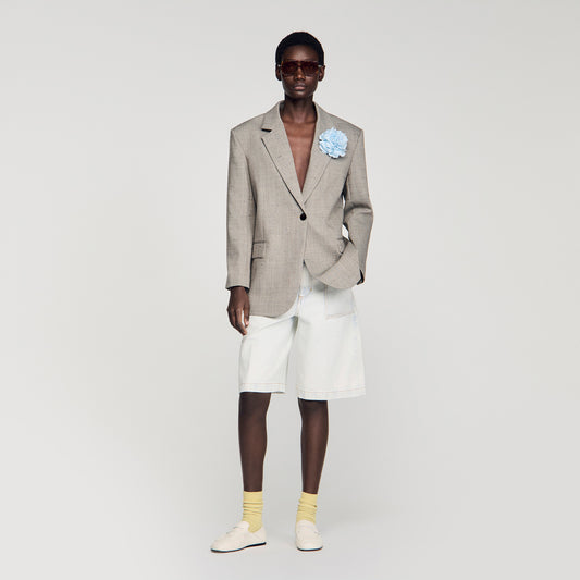 Layden Checked Wool Jacket With Brooch GREIGE