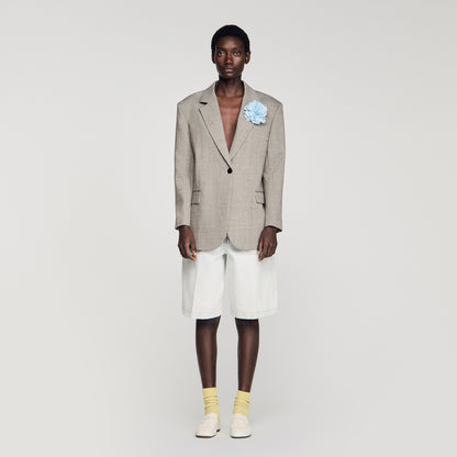 Layden Checked Wool Jacket With Brooch GREIGE