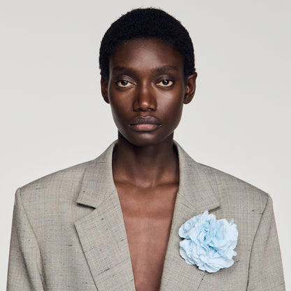 Layden Checked Wool Jacket With Brooch GREIGE