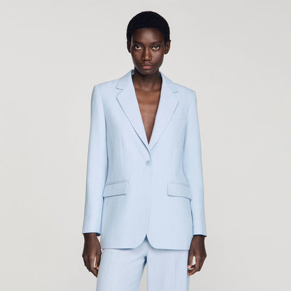 Opera Sequin-Stripe Tailored Jacket Sky Blue