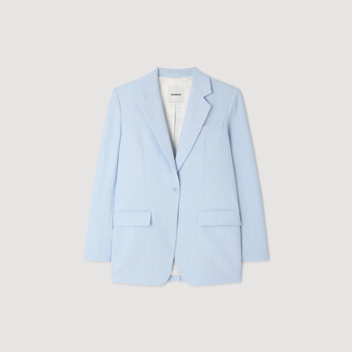 Opera Sequin-Stripe Tailored Jacket Sky Blue