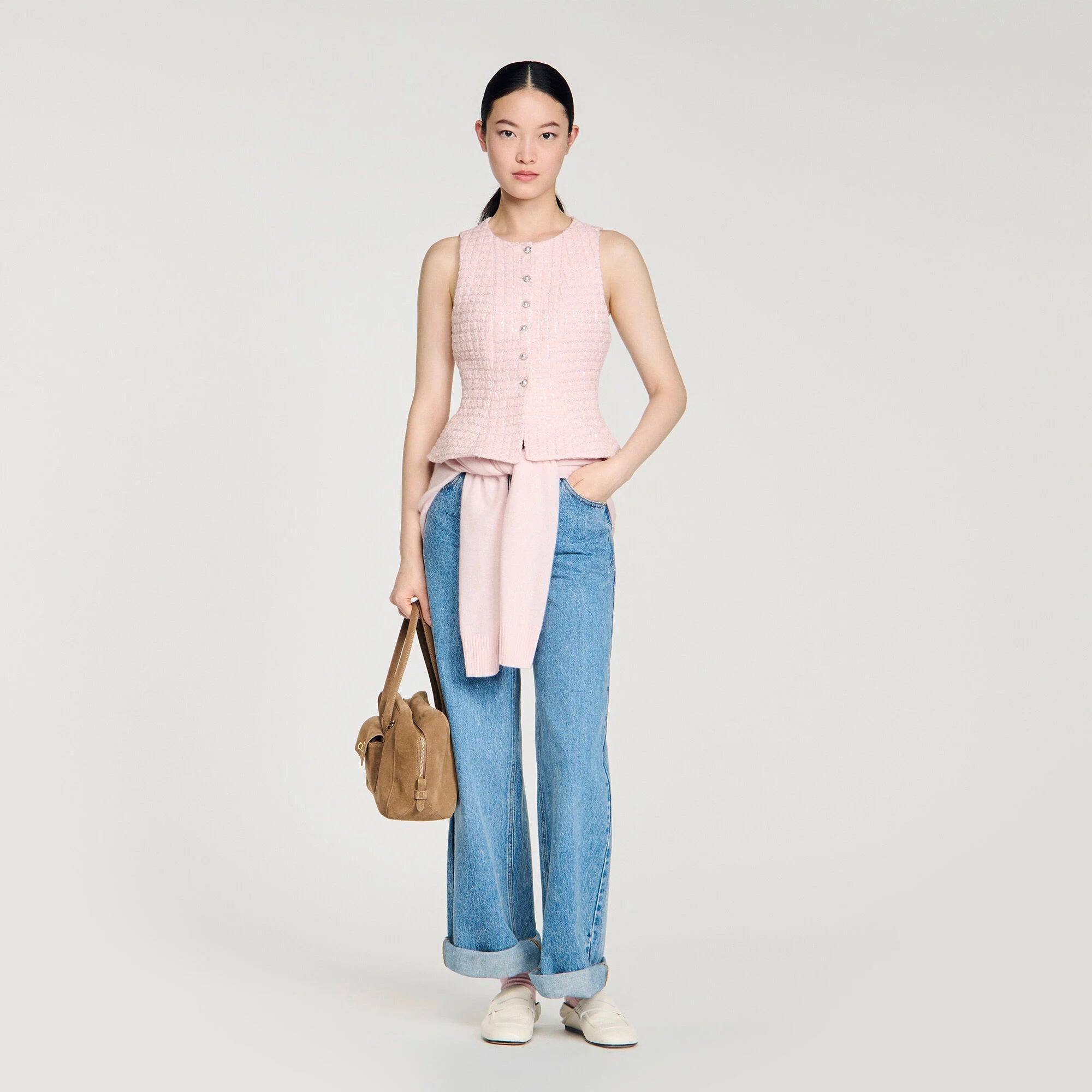 Demie Beaded Check Tweed Jacket Pink