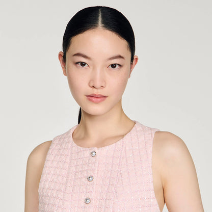 Demie Beaded Check Tweed Jacket Pink