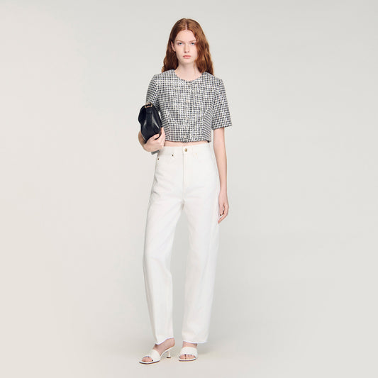 Flo Cropped Houndstooth Tweed Jacket Black / White