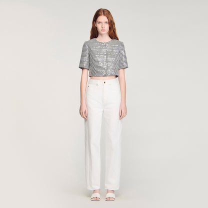 Flo Cropped Houndstooth Tweed Jacket Black / White