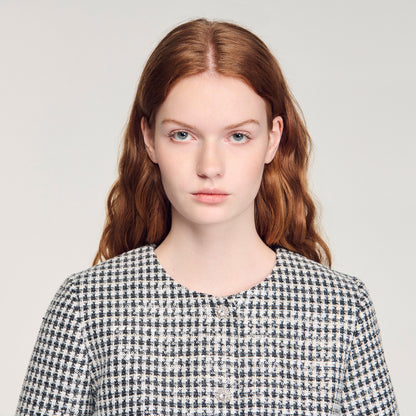 Flo Cropped Houndstooth Tweed Jacket Black / White