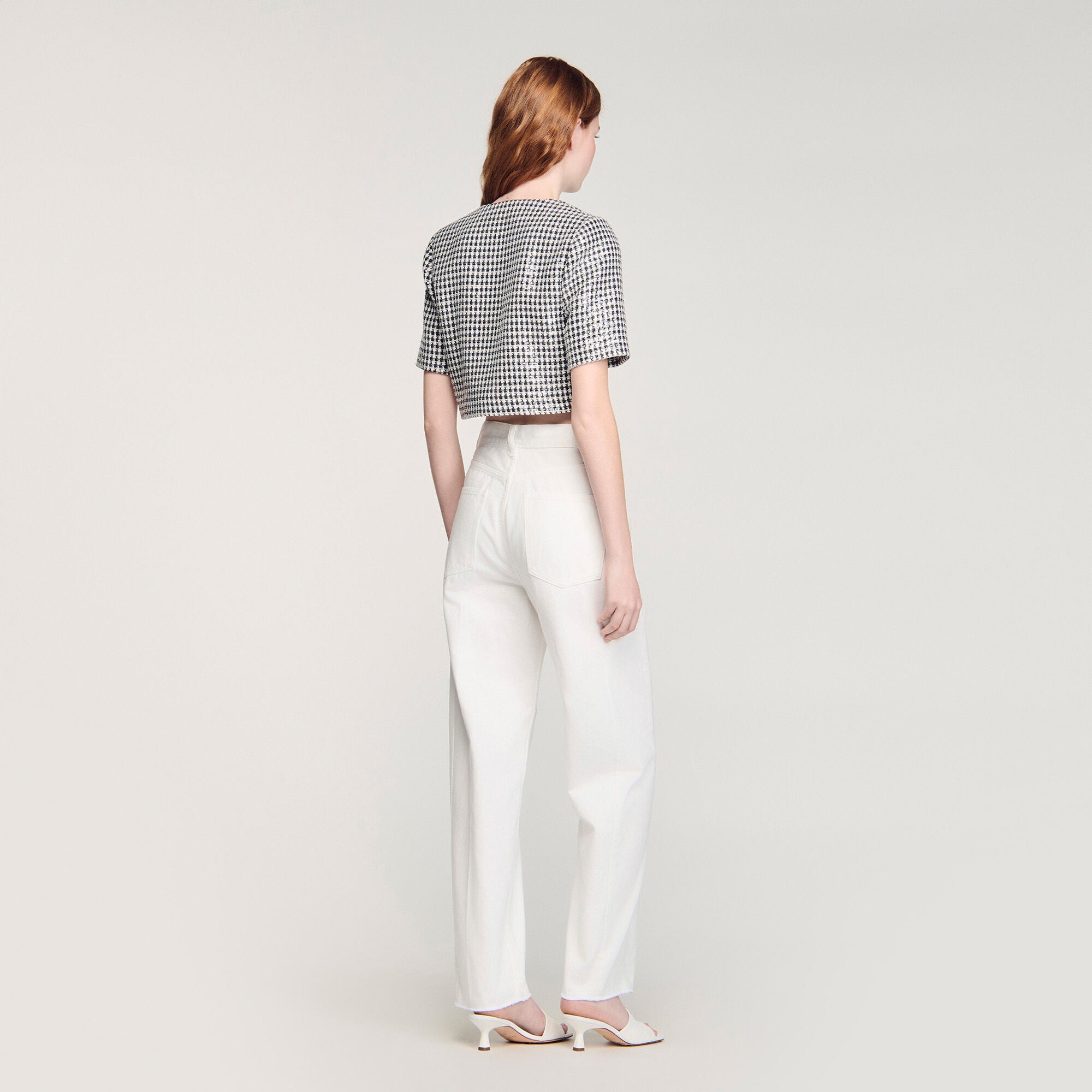 Flo Cropped Houndstooth Tweed Jacket Black / White