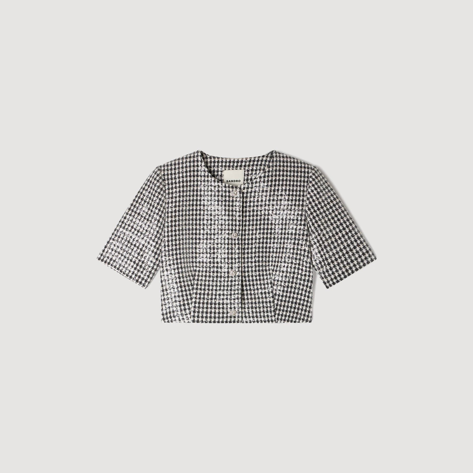 Flo Cropped Houndstooth Tweed Jacket Black / White