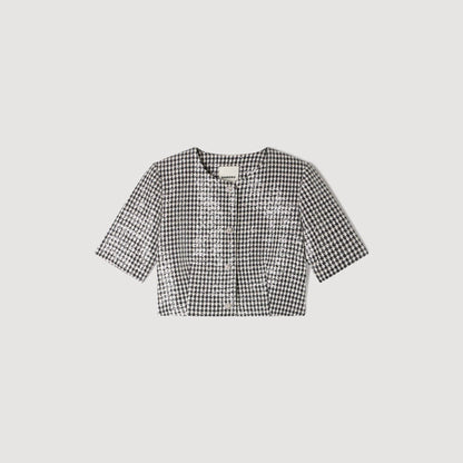 Flo Cropped Houndstooth Tweed Jacket Black / White