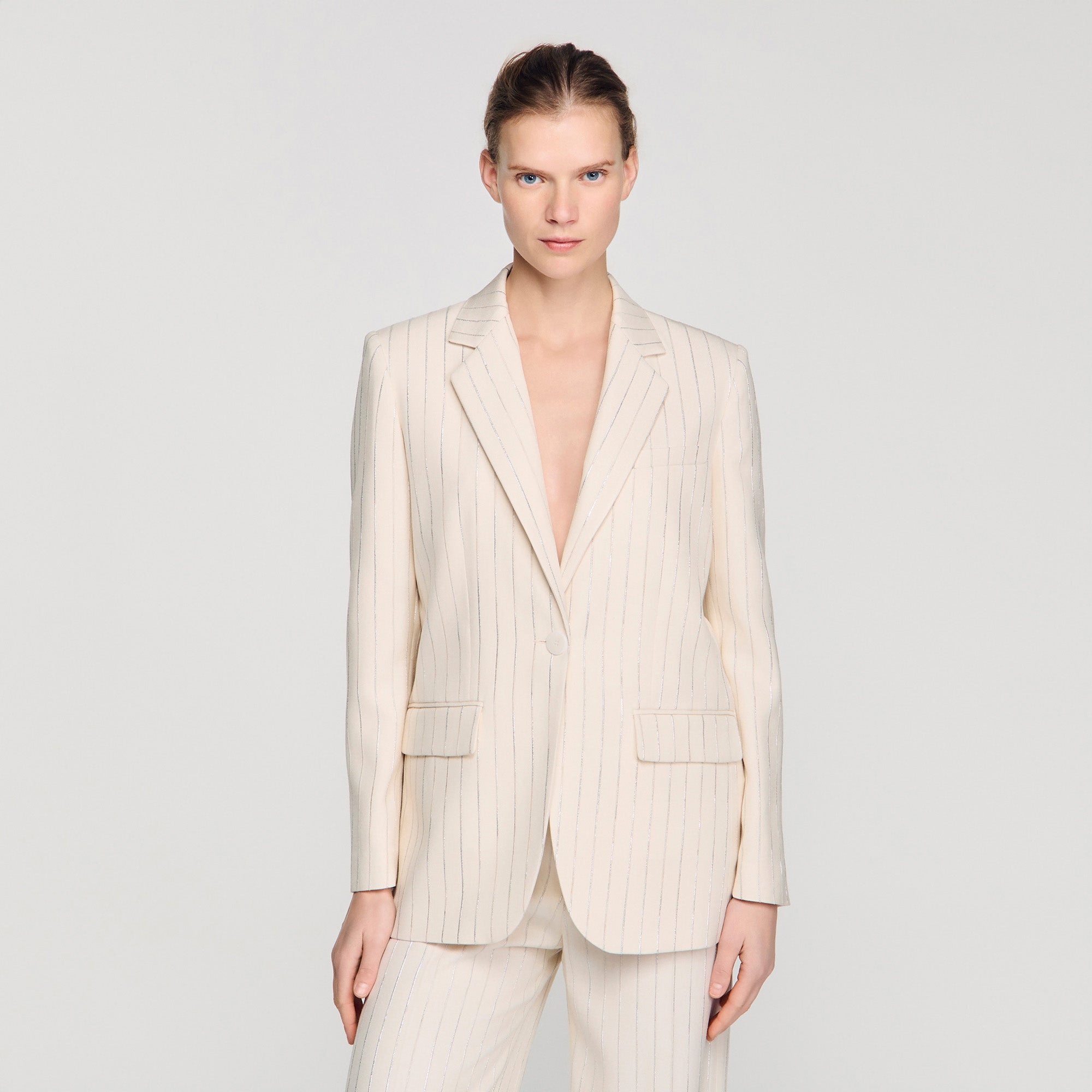 ジャケット・アウター hermes stripe 3B tailored jacket Birkin Striped Tailored Jacket Ecru / Silver