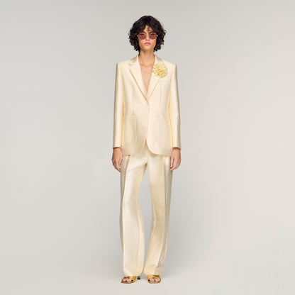 Satin Jacket With Flower Detail Cream