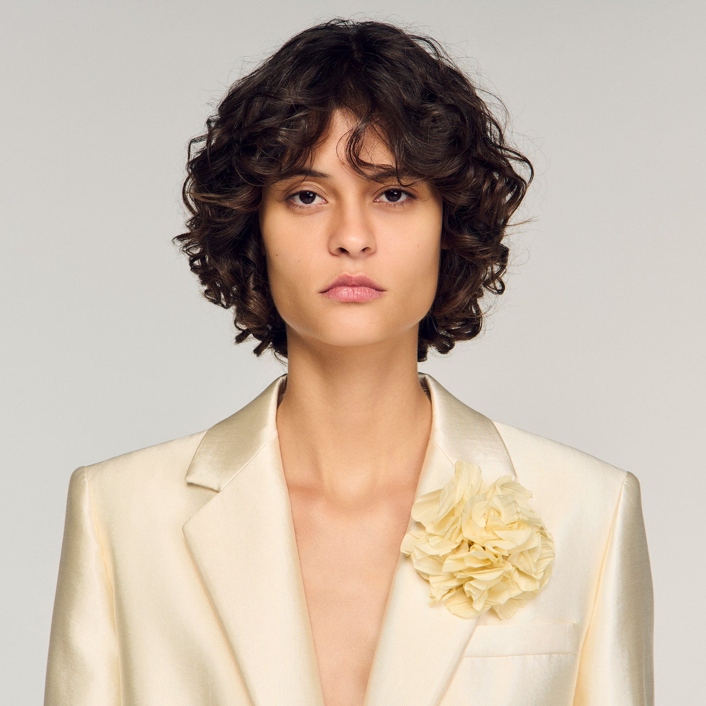 Satin Jacket With Flower Detail Cream