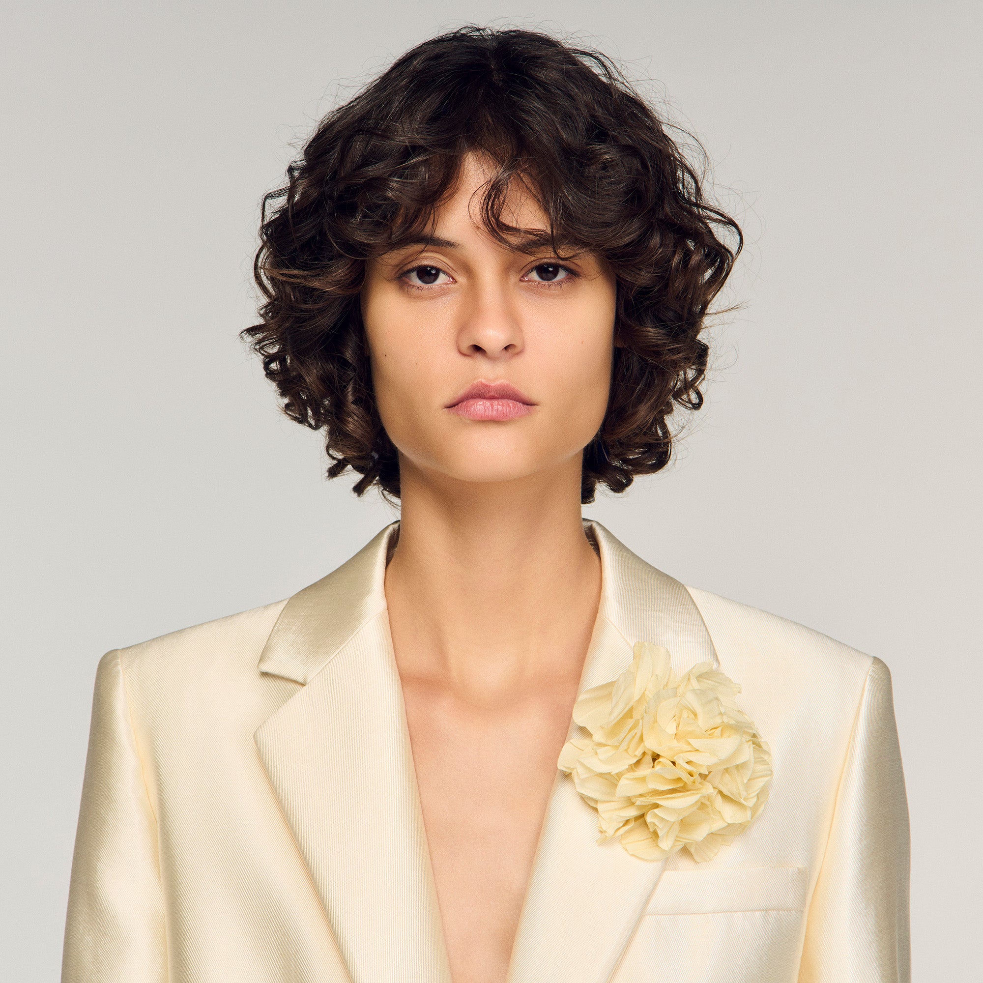 Satin Jacket With Flower Detail Cream