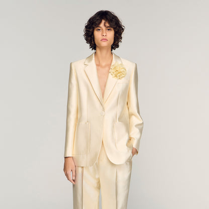 Satin Jacket With Flower Detail Cream