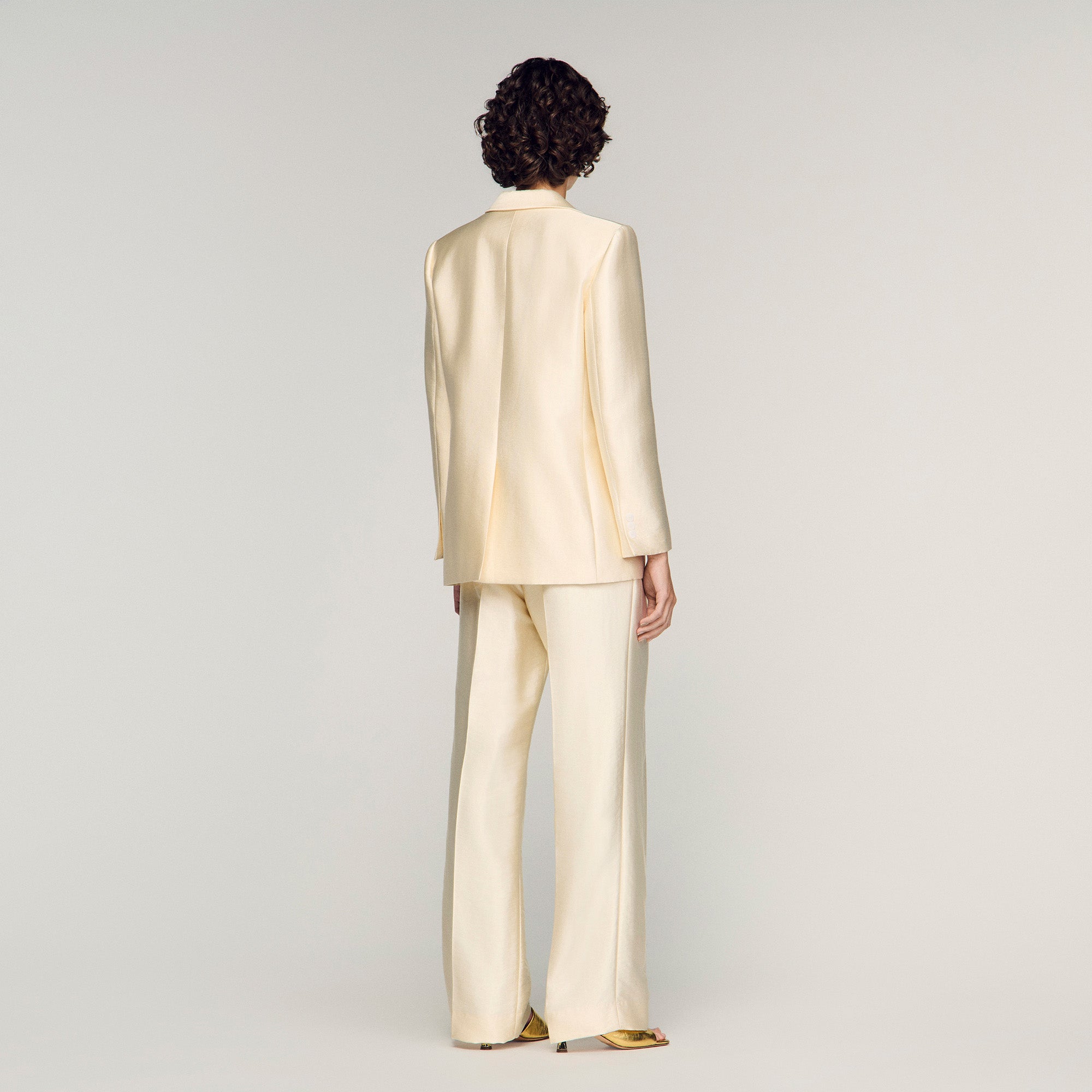Satin Jacket With Flower Detail Cream