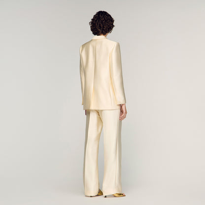 Satin Jacket With Flower Detail Cream