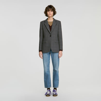 Saveria Check tailored jacket Grey