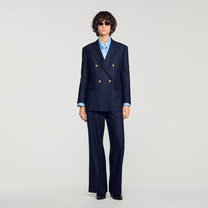 Flore Rhinestone wool suit jacket Navy Blue