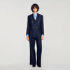 Flore Rhinestone wool suit jacket Navy Blue