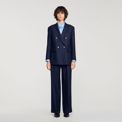 Flore Rhinestone wool suit jacket Navy Blue