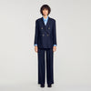 Flore Rhinestone wool suit jacket Navy Blue