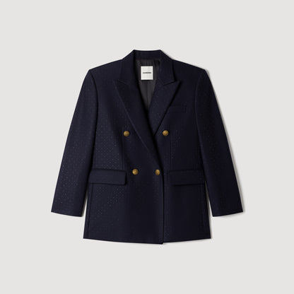 Flore Rhinestone wool suit jacket Navy Blue
