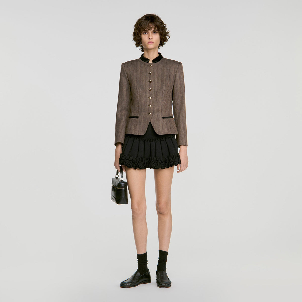 Sixtine Striped Wool Suit Jacket Taupe