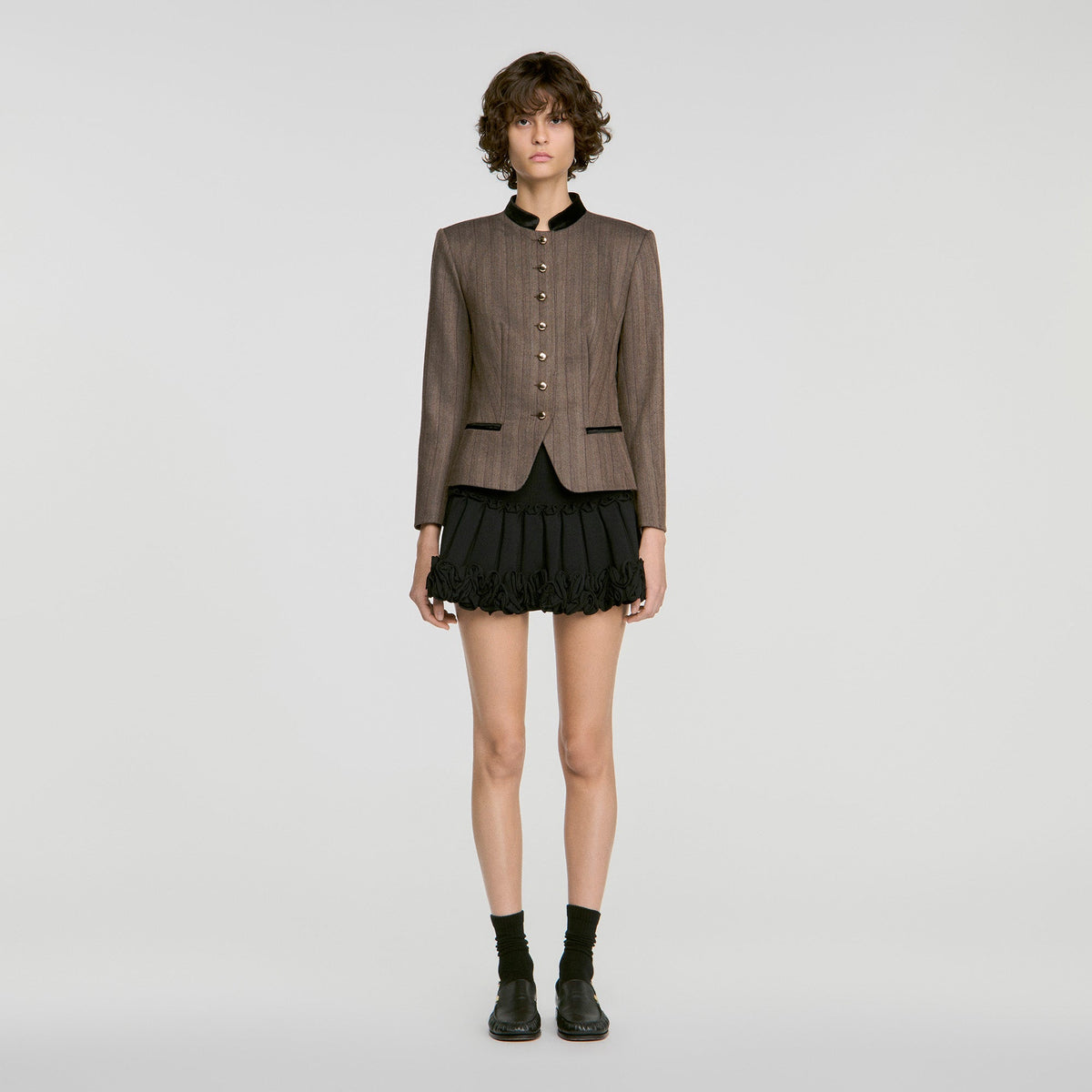 Sixtine Striped Wool Suit Jacket Taupe