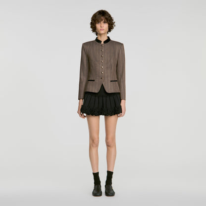 Sixtine Striped Wool Suit Jacket Taupe