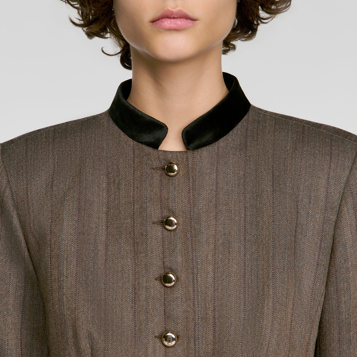 Sixtine Striped Wool Suit Jacket Taupe