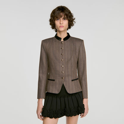 Sixtine Striped Wool Suit Jacket Taupe